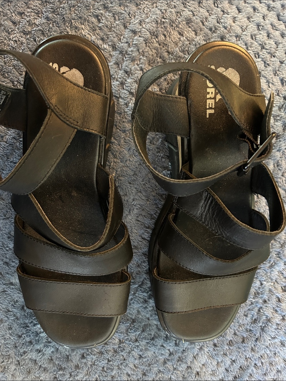 Sorel Black Leather Strappy Sandals